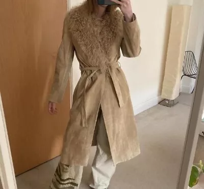 £70 • Buy Afghan Coat Suede Sherpa Long Beige