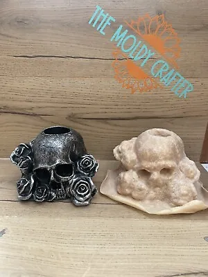 Rubber Latex Mould Skull & Roses Gothic Candle Holder Halloween Decor Craft Mold • £17