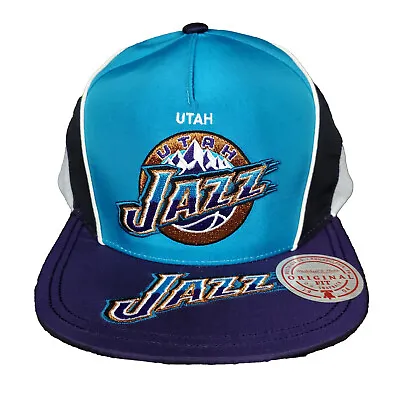 Mitchell & Ness Utah Jazz NBA Snapback Cap 3D Logo Satin Mesh Cut & Sew Hat NWT • $24.99