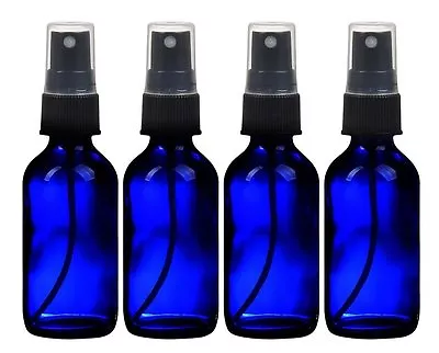 4 NEW 2 Oz. Cobalt Blue Boston Round GLASS Spray Bottle With Black Sprayers 2 Oz • $10.49