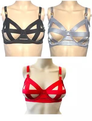 Victorias Secret Luxe Lingerie Unlined Strappy Balconet Bra Black Silver Red Nwt • $18.75