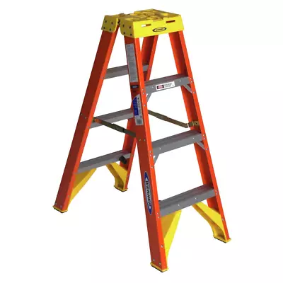 (T6204) Twin Step Ladder Fiberglass Orange 4' Length 19.92  Width 9  Height • $261.99