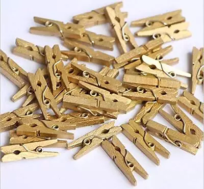  50pcs Wood Clothespins Mini Wooden Clothes Pins For Photo Peg 3.5*0.7cm Gold • $18.21