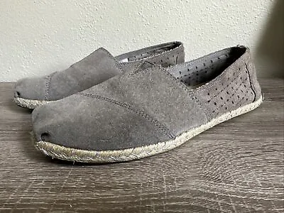 TOMS Women's Size 9 Taupe Suede Leather Espadrille Flat Slip-on Shoes • $16.95