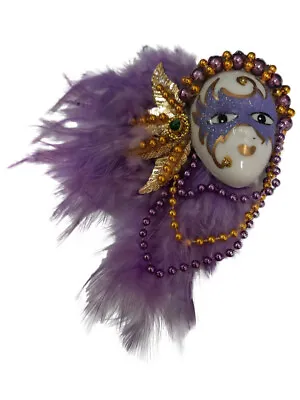 Lilac Masked Beaded Lady Feather Magnet Mardi Gras Party Favor • $5.29