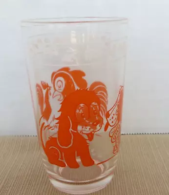 Vtg. Swanky Swig Orange Dog & Rooster Clear Glass Juice Glasses 6 Oz-3 1/2  Tall • $5