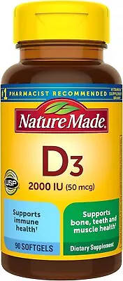 Nature Made Vitamin D3 2000 IU (50 Mcg) Dietary Supplement ~ 90 Softgels ~ NIB • $12.99