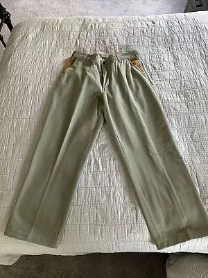 Orvis Men's Zambezi Twill Cargo Leather Trim 100% Cotton Pants Green • 34x30 • $39.90