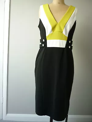 NWT Julien Macdonald Smart Colour Block Dress Black White And Yellow Size 14 • £18