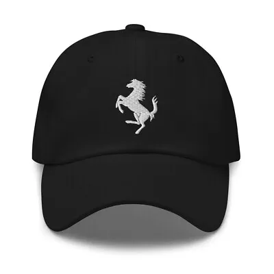 Ferrari Inspired Embroidered Horse Logo Silver Black Dad Hat Cap • $27