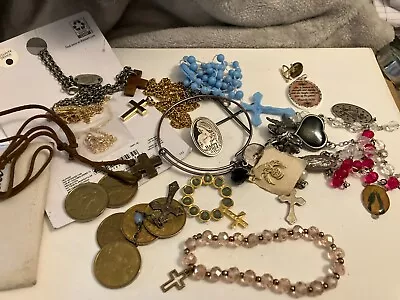Vintage Estate Lot Of Religious Items Bracelet Angel Coins Bracelet • $9.99