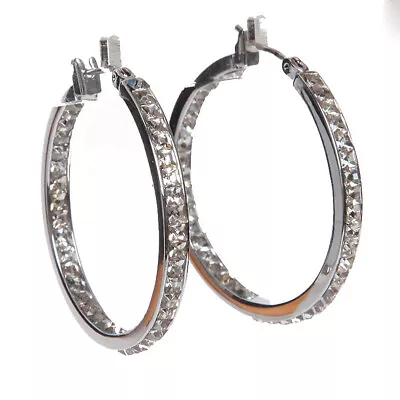 AUTH MICHAEL KORS Silver Inside Outside Pave Hoop Earrings • $65