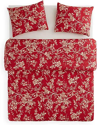 - Red Floral Comforter Set Vintage Flowers Pattern Printed Soft Microfiber Bed • $66.99