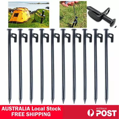 $24.99 • Buy 10Pcs 30cm Heavy Duty Steel Metal Tent Canopy Camping Stakes Peg Ground Nail 4WD