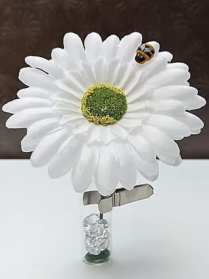 White Gerbera Daisy Flower-Clip On Vase-Crystals Fits Any Car Inc VW Beetle  • $16.40