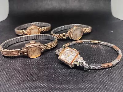 VTG Lot Of 4 Wristwatch Hamilton 10K Gold Filled Elgin Vogue 17 Jewel & Bulova • $19.99