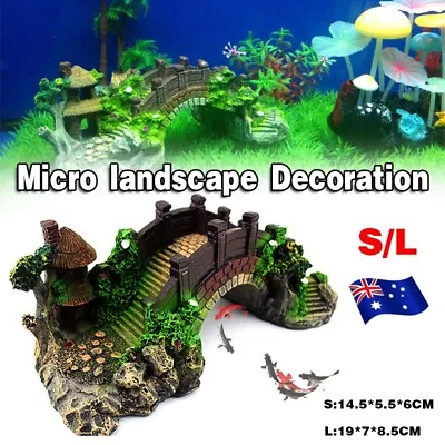 Aquarium Fish Tank Ornament Bridge Resin Rock Pavilion Tree Landscape Decoration • $12.73