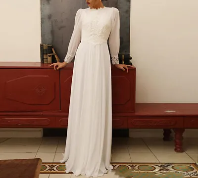 Elegant Muslim Wedding Dresses High Neck Long Sleeves Lace Appliques Bridal Gown • $138.60