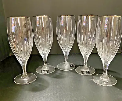 5 Mikasa Lead Crystal Iced Beverage Glasses  Arctic Lights Platinum  • $140