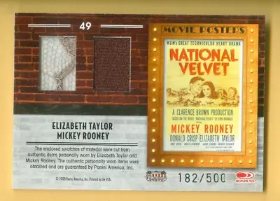 2009 Americana Elizabeth Taylor & Mickey Rooney Movie Posters Dual Materials • $2.25