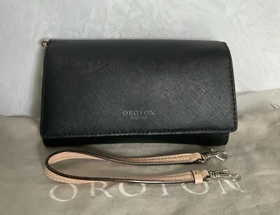 $79 • Buy Large OROTON Black Leather Wallet/Wristlet/Clutch Bag / Handbag With Dustbag