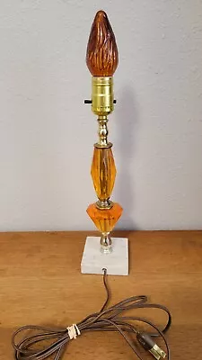 VINTAGE HOLLYWOOD GLAM Orange LUCITE & MARBLE BASE BOUDOIR TABLE LAMP MCM 13” • $39