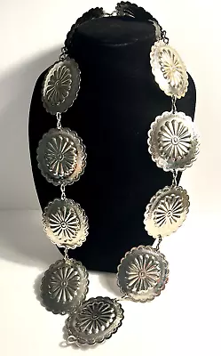 Vintage Western Boho Silver Metal Large Concho Chain Belt • $24.50