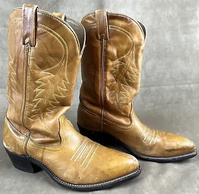 Vintage Mens Cowboy Western  Union Made  Boots Size 9.5-10.5 ~Item 120353 Brown • $25.99