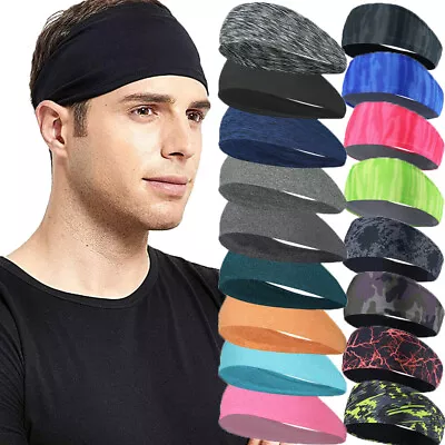 Men Women Moisture Wicking Sweatband Wide Headband Elastic For Running Gym Yoga • $3.99