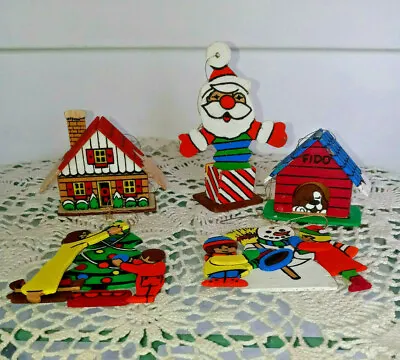 Vintage Wooden 3 D Christmas Ornaments Lot Of 5 • $5.99