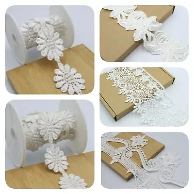 1 Meter  Bright White/ Offwhite Guipure Lace Trim Embellishment  • £2.41