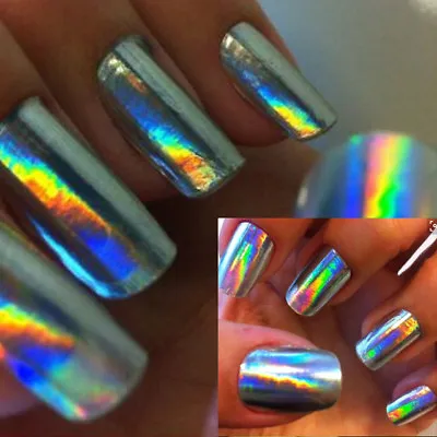 HOLOGRAPHIC SILVER Nail Art Foil Sticker Foils Iridescent Manicure Pedicure UK • £1.90