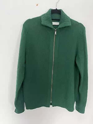 Nigel Hall 80% Lambswool Zip Up Knit Cardigan Green Men’s Size M • £14.99