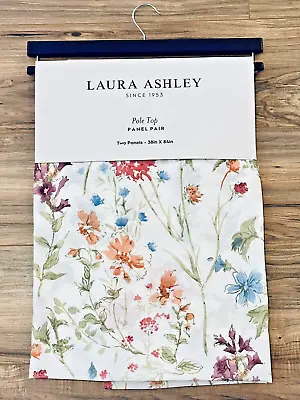 2 Laura Ashley Wild Meadow Window Curtain Panels Faux Linen Spring Wildflowers • $63.96