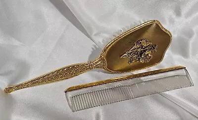 24k Gold Plated Hand Brush Comb Midcentury Vintage Vanity Set • $32.99