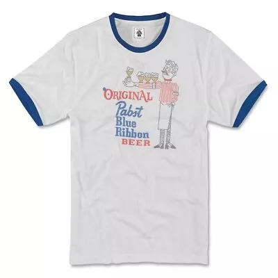 Pabst Blue Ribbon Beer Men's Grey Vintage Ringer T-Shirt White • $36.82