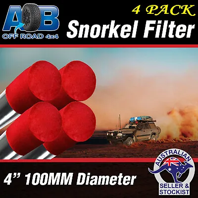 4X RED PLAIN Snorkel Sock Pre Filter Cleaner 4 100mm Ram Head Cover Air Filter • $86