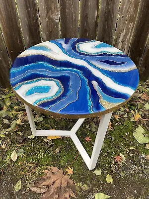 NEW Geode Inspired Round End Accent Cafe Pub Table Swirls Groovy Hippy Made USA • $100