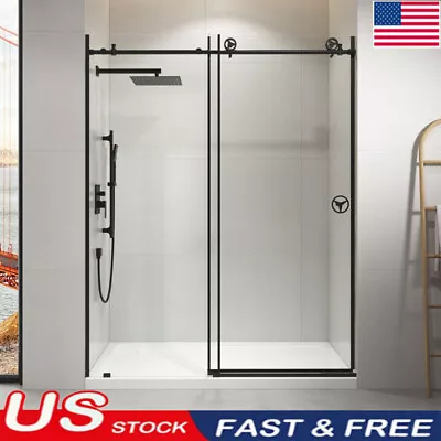 60''W X 76''H Sliding Frameless In Matte Black W/ 3/8'' Clear Glass Shower Door • $498