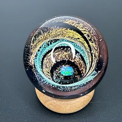 Handmade Contemporary Art Glass Vortex Marble 1.72  Gold & Blue Dichroic + Opal • $149.99