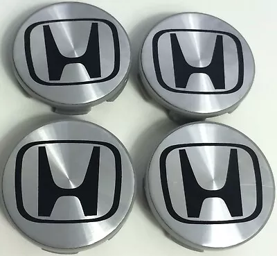 4 Brushed Aluminum Wheel Center Caps Black 58mm Rim Emblems Logo For Honda Civic • $20.49