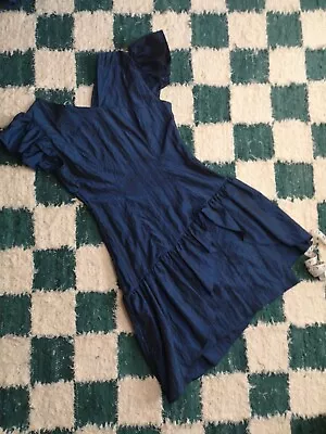 80s Prom Dress Blue Taffeta Ruffle Frill Size Small • £34.50