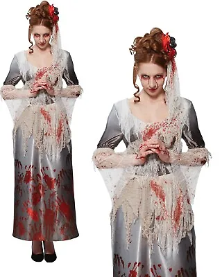£12.49 • Buy Bloody Hands Dress Ladies Zombie Bride Halloween Fancy Dress Costume