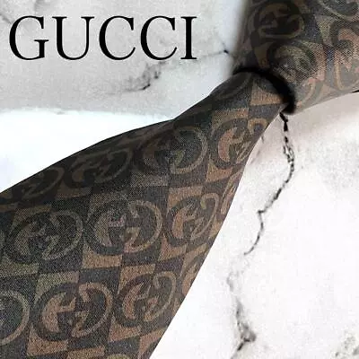 GUCCI Men's Necktie Luxury Silk High Brand All Over GG Pattern Black Near MINT • $96.50