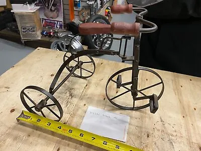 Toy Tricycle Vtg Art Metal Iron Wood Display Bicycle Shop Works! Xmas Gift 11  • $25.95