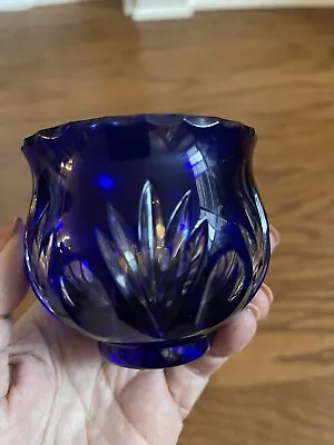 Cobalt Blue Cut To Clear Crystal Bowl/Dish ~3x3” Crystal Legend Romania • $11