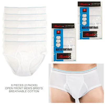 6PK Men White Briefs Cotton Underwear Old School Open Front Vintage Style • $18.50