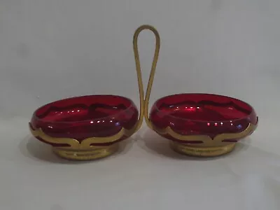 Farber Bros.  Moasic Gold Double Bon Bon W/ Cambridge Carmenr Red Inserts • $179.99