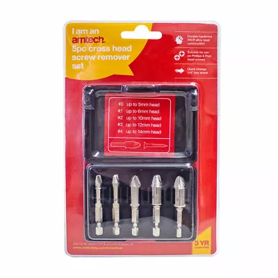 Amtech Damaged Screw Remover And Extractor Tool Set - 5pc • £5.49