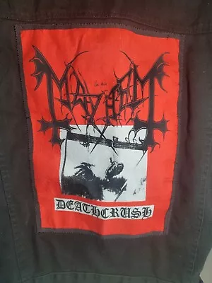 The True Mayhem Deathcrush Nordic Death Metal Band Denim Black Vest Sz Small • $60